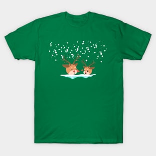 Christmas Reindeer and falling snow T-Shirt